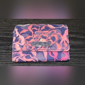 Vera Bradley Pink, Blue and White Paisley Pattern Trifold Wallet